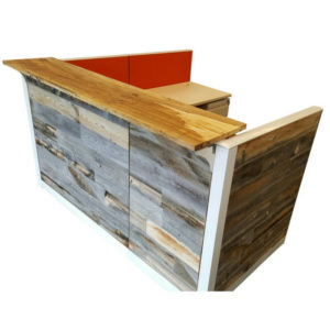 L Shaped Reclaimed Wood Reception Desk Kansas City Greencleandesigns.com