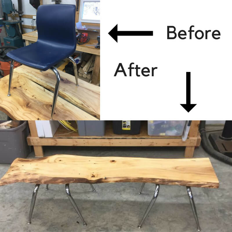 wood bench with metal legs