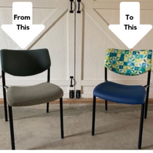 before and after reupholstered stacking chairs