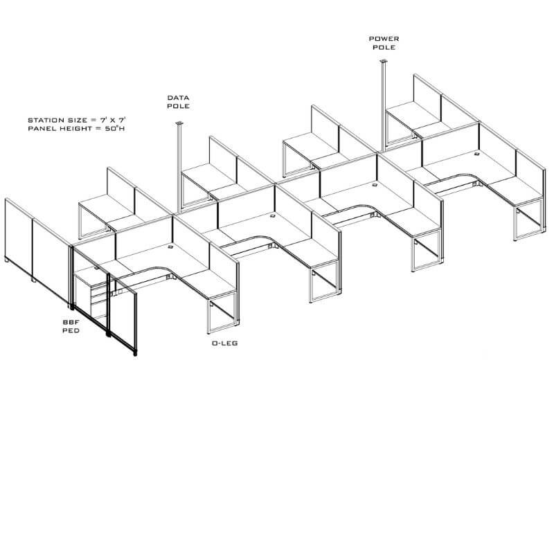 7 x 7 office cubicles without a wing panel