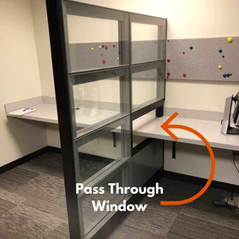 glass divider with pass through window