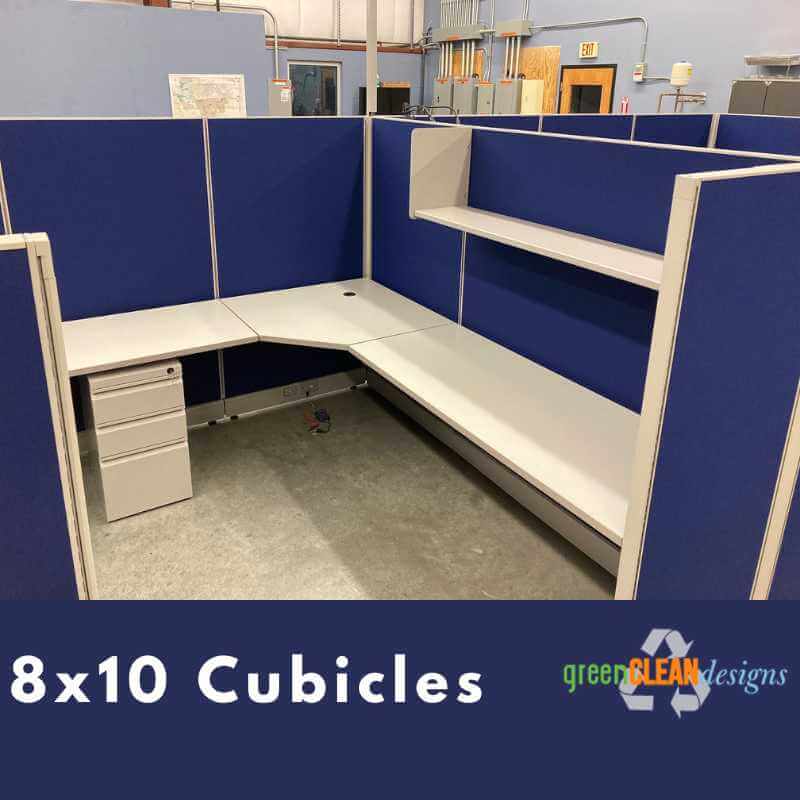 8x10 cubicles in blue fabric and light tone trim.