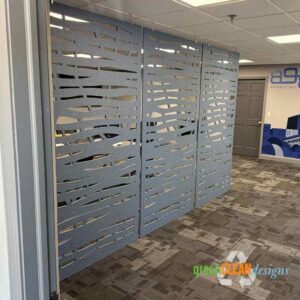 decorative acoustic hanging room dividers with cut-out pattern in office